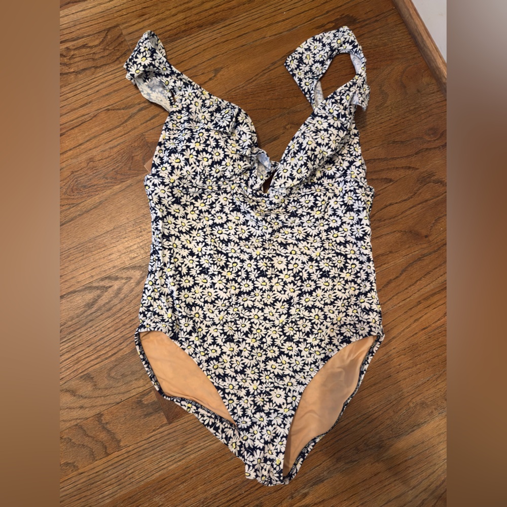 J. Crew Floral Swimsuit with Navy and White Accents